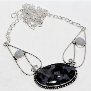 New Mystic Merlinite and Rainbow Moonstone Silver Necklace.